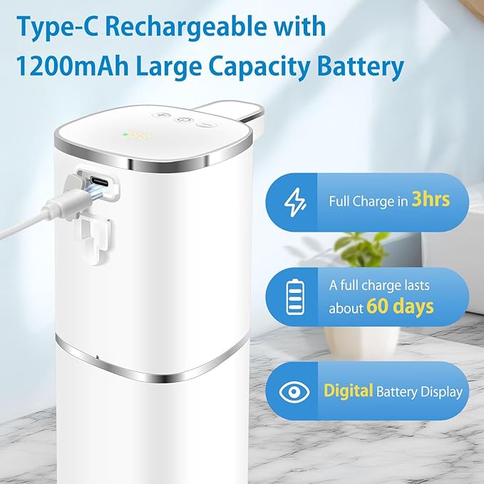 Automatic Liquid Soap Dispenser,Digital Display 9-Level Adjustable Touchless Smart Hand & Dish Soap Dispenser, USB Rechargeable, 13.5oz/400mL Wall Mounted for Bathroom Kitchen, Hotel, Restaurant