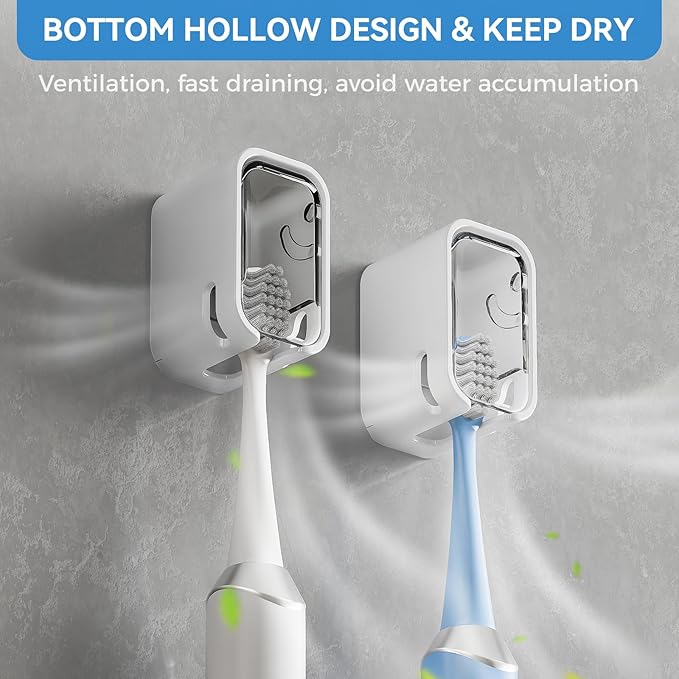Toothbrush Holders for Bathroom【Innovation Single Slot Design】 2PCS Toothbrush Holder Wall Mounted with Cover for Shower, Single Toothbrush Dispenser Storage Organizer for Family & Travel