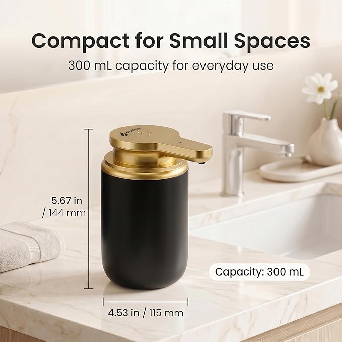 GentleJet SimpleFoam Automatic Foaming Soap Dispenser Touchless Sensor, USB-C Rechargeable, IPX5 Waterproof, Dual Output for Bathroom Kitchen Sink, ABS Compact Design