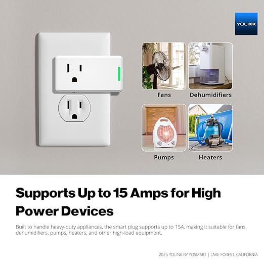 YoLink Smart Energy Plug 15A, 2 Pack, LoRa Control up to 1/4 Mile, High-Power Appliances, Cylce Timer, Real-Time Power Monitor, Overload Protection, Notifications, Alexa, Google , IFTTT, Hub Included