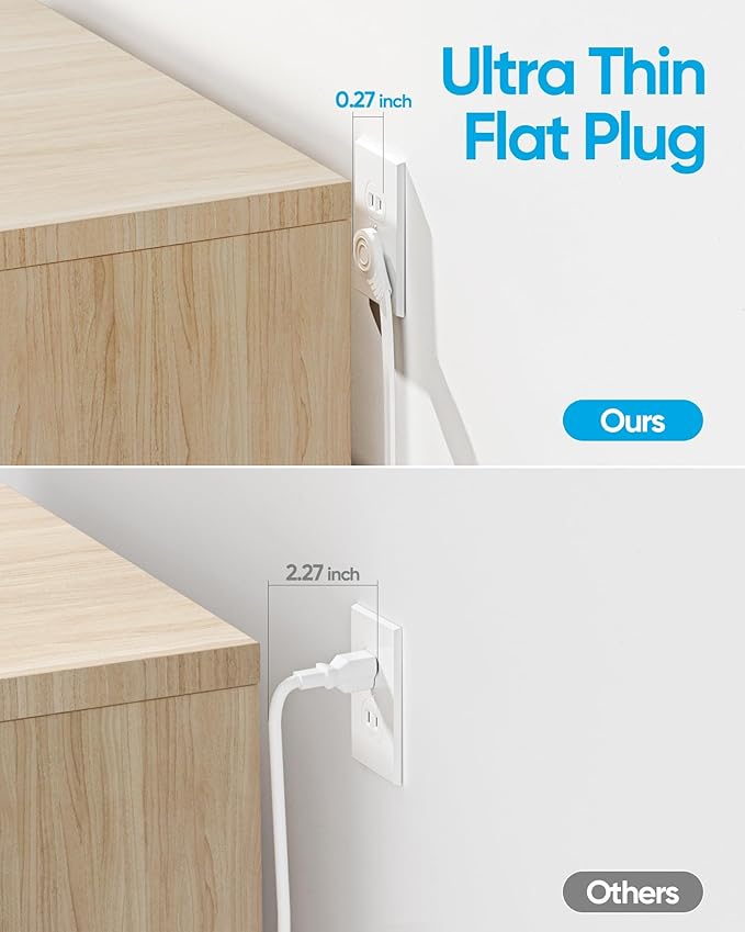 Yozisital Flat Plug Power Strip with 5 FT Extension Cord, 6 Outlets 3 USB Ports(1 USB C), 3 Sided Outlet Extender for Home Office Travel Dorm Room Essentials, White