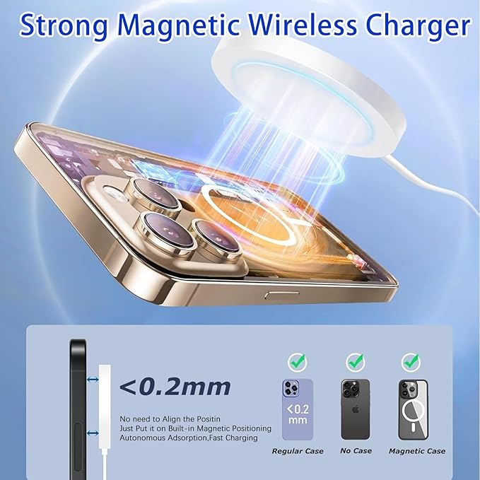 [Apple MFi Certified]Magnetic Charger for iPhone 17,15W Fast Apple Wireless Magnetic Charging Pad,MagSafe Charger with USB C Wall Charging Block for iPhone 17e/Air/16 Pro Max/Plus/15/14,AirPods3/2/Pro
