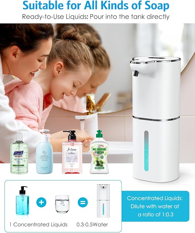 2PCS Automatic Liquid Soap Dispenser, Touchless Soap Dispenser Digital Display, Rechargeable, 6 Adjustable, 12.8oz/380ml, Waterproof, Wall Mount, Countertop for Bathroom, Kitchen Dish Soap