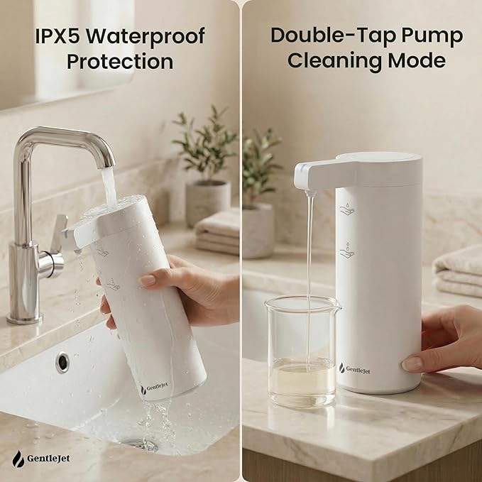 GentleJet SmoothDrop Automatic Liquid Soap Dispenser Touchless, No-Drip Precision Pump, USB-C Rechargeable, 304 Stainless Steel, Waterproof Countertop Dispenser for Kitchen & Bathroom Sink, 270 ml