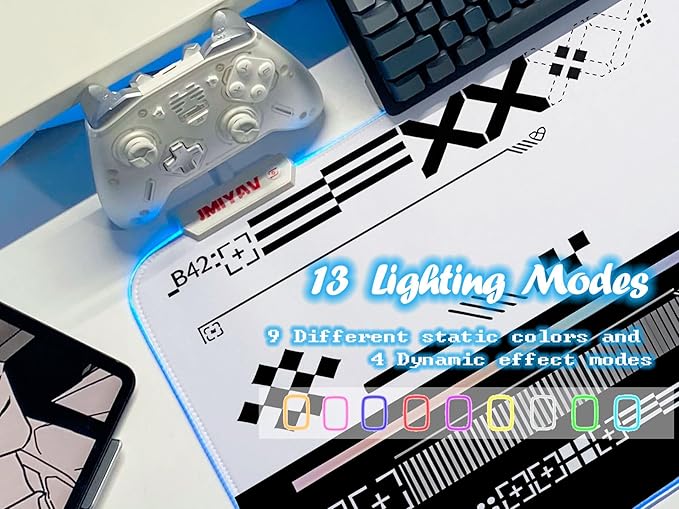 JMIYAV White Gaming Mouse Pad RGB Mousepad Non-Slip Rubber Base Extra Large Cool XL XXL Computer Desk Pad Gaming Accessories LED Light Up Extended Big Mouse Pad for Gamer Ops Overlay