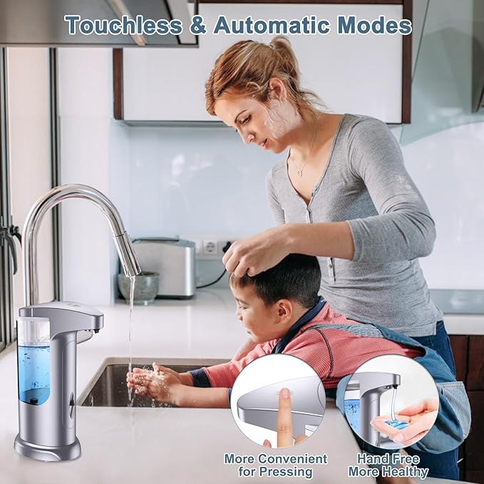12.5oz Automatic Liquid Soap Dispenser, Touch-Free Battery Operated Adjustable Soap Dispensing, Volume Premium for Kitchen Bathroom Toilet