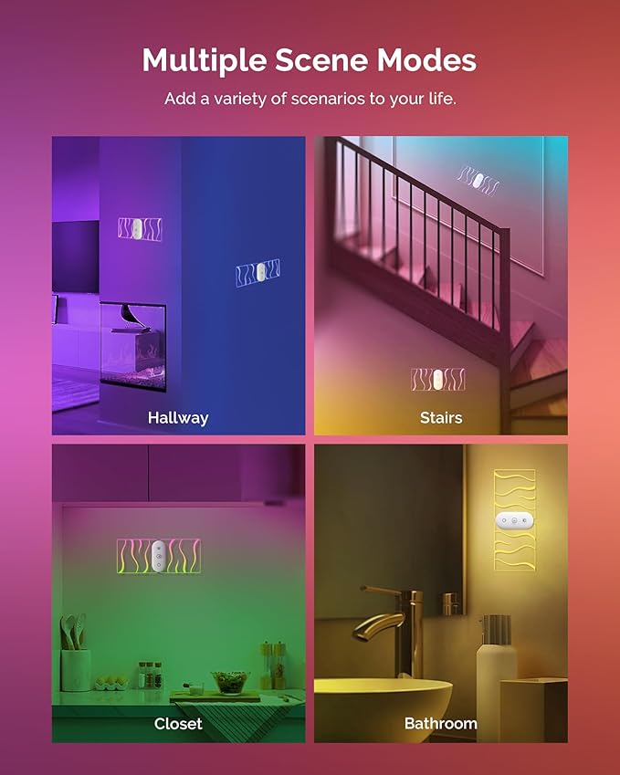 LOFTEK Motion Sensor Night Light (2 Pack) - Rechargeable RGB Color Changing Wall Light, Stepless Dimming, Battery Operated Sconce with Adjustable Brightness for Stairs, Hallway, Bedroom, Kids' Rooms