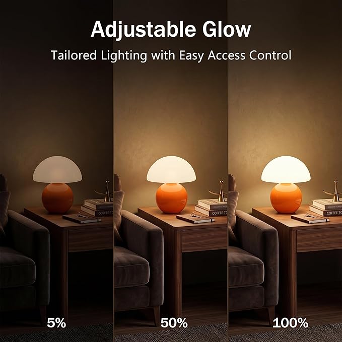 Dawnwake Mushroom Lamp Table Lamp for Bedroom,Desk Bedside Small Lamps for Living Room Night Stands,Mushroom Decor Cute Mini Modern Mid Century Lamps,Unique Aesthetic Home Living Room Decor(Orange)