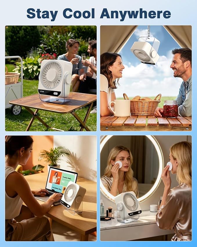 Small Desk Fan, Rechargeable USB Portable Fan, 199 Speeds, 5000mAh 18-Hour Battery, 120° Adjustable Tilt, Quiet Cooling Fans for Home Office Desktop Bedroom Kitchen Camping Travel Essentials (White)