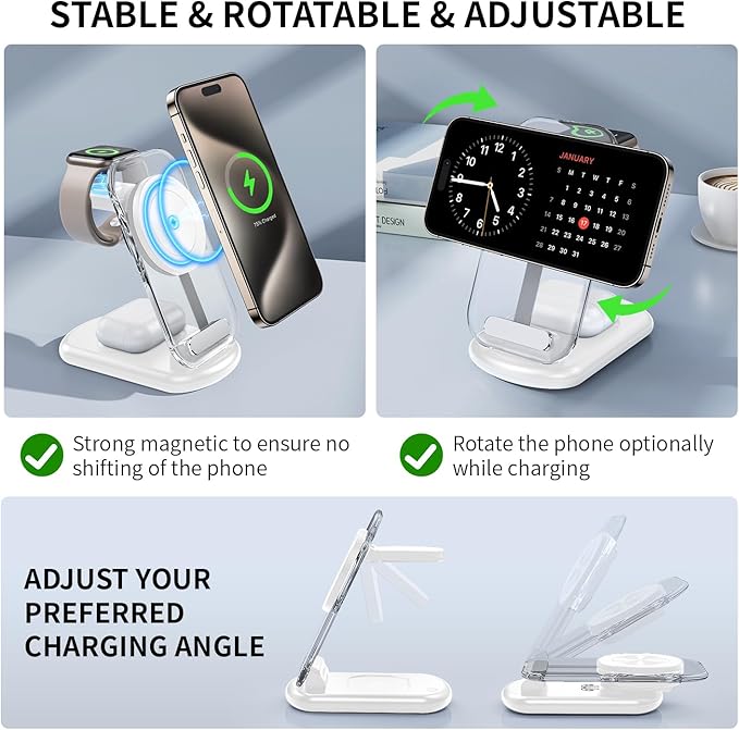 2026 Travel Wireless Mag-Safe Fast Charging Station,Magnetic 3 in 1 Charger with Light for iPhone16 15 14 13 12 Pro Max Plus,Apple Watch Series & Air pods 4 3 2 Pro-Gifts for Wife & Husband(Cyan)