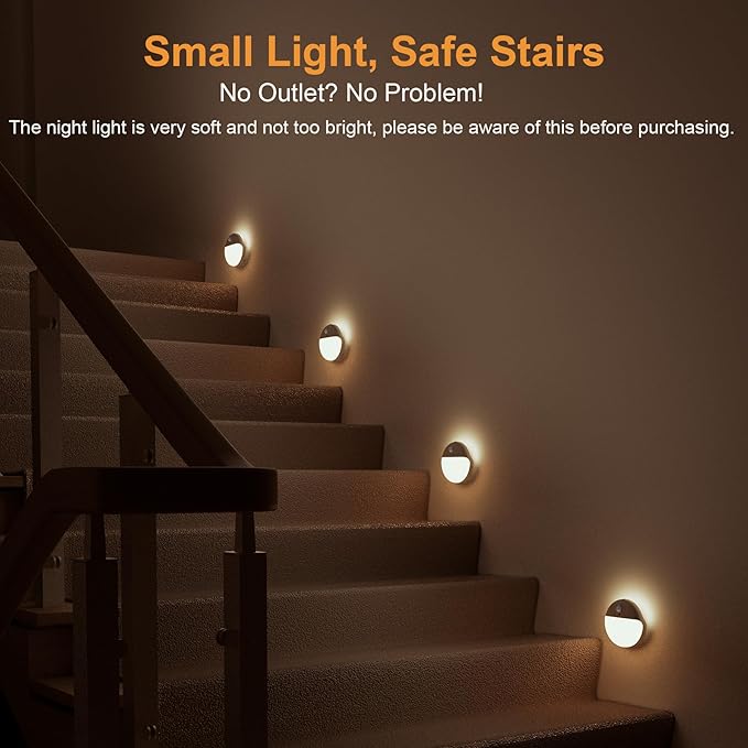 YUNLEX 2 Pack Motion Sensor Light Indoor, 2.6" Small Stick on Lights for Stairs, Bathroom, Dimmable Battery Night Light, 3 Light Modes, Soft LED Light for Travel, Toliets, Bedroom, Kids, Warm White