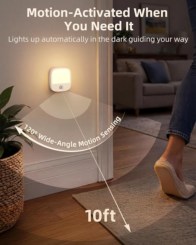EZVALO Rechargeable Motion Sensor Night Lights, 2 Pack Magnetic Stick-On LED Lights with 3 Color Temperatures, Adjustable & Memory, Cordless Night Light for Closet, Bedroom, Hallway, Stairs, Bathroom