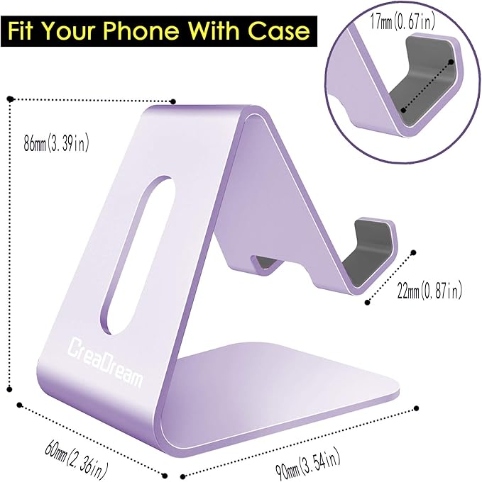 CreaDream Cell Phone Stand, Cradle, Holder,Aluminum Desktop Stand Compatible with Switch, All Smart Phone, iPhone 17 16 Pro Xs Max Xr X Se 8 7 6 6s Plus SE 5 5s-Purple