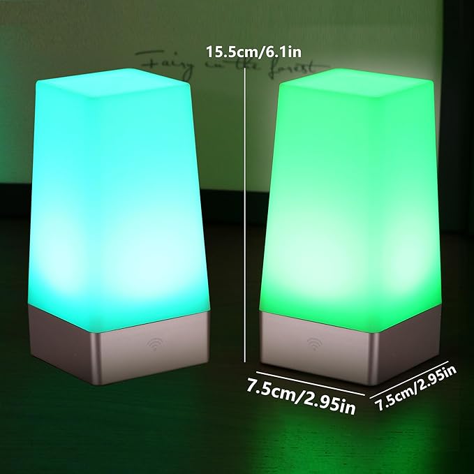 WRalwaysLX LED 2Square Night Light with Remote Control,Color Changing Table Lamp Battery Operated Lamp, Bedroom,Kitchen USE 3xAA Battery (not Include)