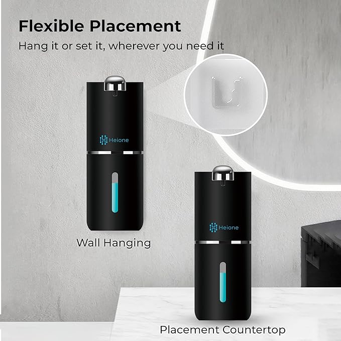 Automatic Soap Dispenser - Touchless Liquid Soap Pump for Kitchen Sink & Bathroom, USB-C Rechargeable, IPX5 Waterproof, Wall Mount or Countertop, 12.8oz (Black)