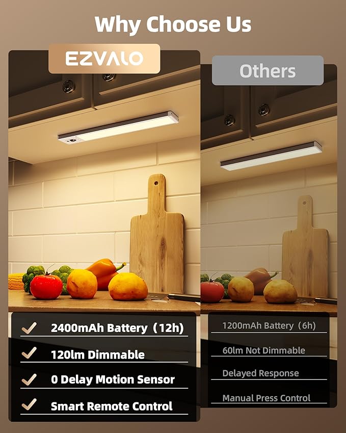 EZVALO Under Cabinet Lighting with Charging Station, Rechargeable Motion Sensor Light Indoor, Dimmable Closet Lights Wireless, 3000K, Motion Activated Under Counter Lights for Kitchen,Pantry(3 Pcs)
