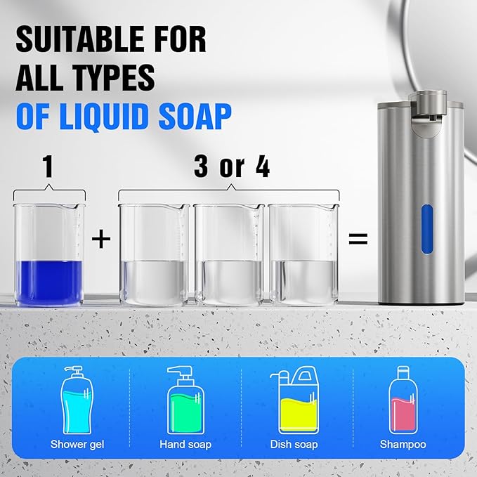 Fantictas Automatic Foaming Soap Dispenser Touchless, Stainless Steel 11.5 oz 3 Levels Adjustable Hand Soap Dispenser with Rechargeable Sensor Pump for Kitchen & Bathroom Liquid Soap