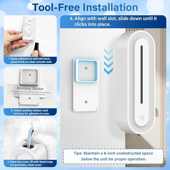 Automatic Soap Dispenser Wall Mount for Bathroom, 14.2oz Rechargeable Touchless Adjustable Auto Smart Hand/Dish Liquid Soap Dispenser for Bathroom,Kitchen,Office, Gel