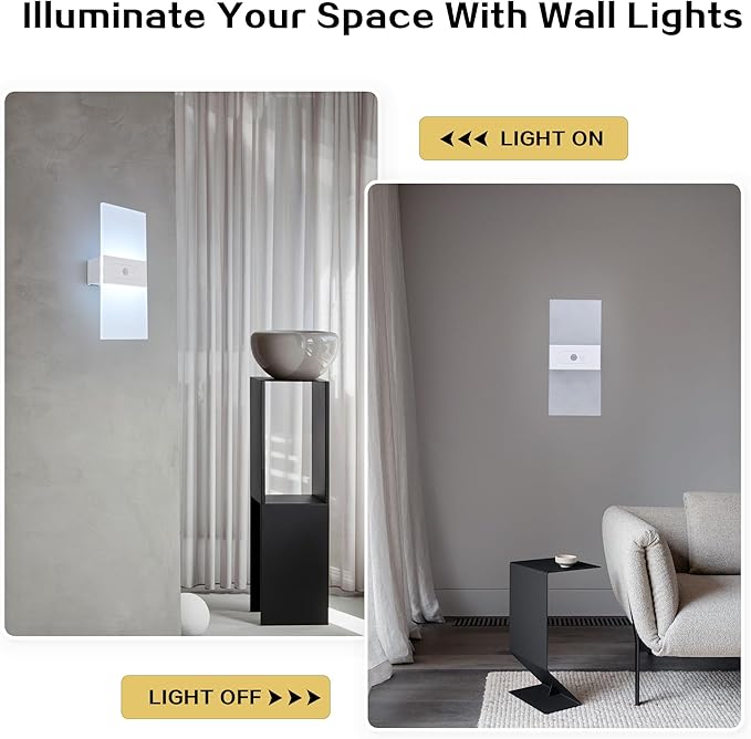 Battery Sconces Wall Decor Set Of 2, Motion Sensor Light Idoor Wireless Dimmable Wall Lamp With button switch, Cold White Magnetic Stick On Lights For Wall,Wall Lights For Bedroom,Hallway,Stair