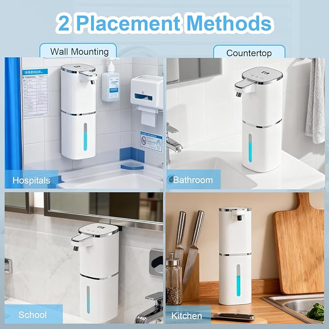 OHIFAST Automatic Liquid Soap Dispenser Touchless, USB Rechargeable Smart Hand Soap Dispenser, 9-Level Adjustable, Physical Button Operation, 13.5oz/400mL Wall Mounted for Bathroom Kitchen Dish Soap
