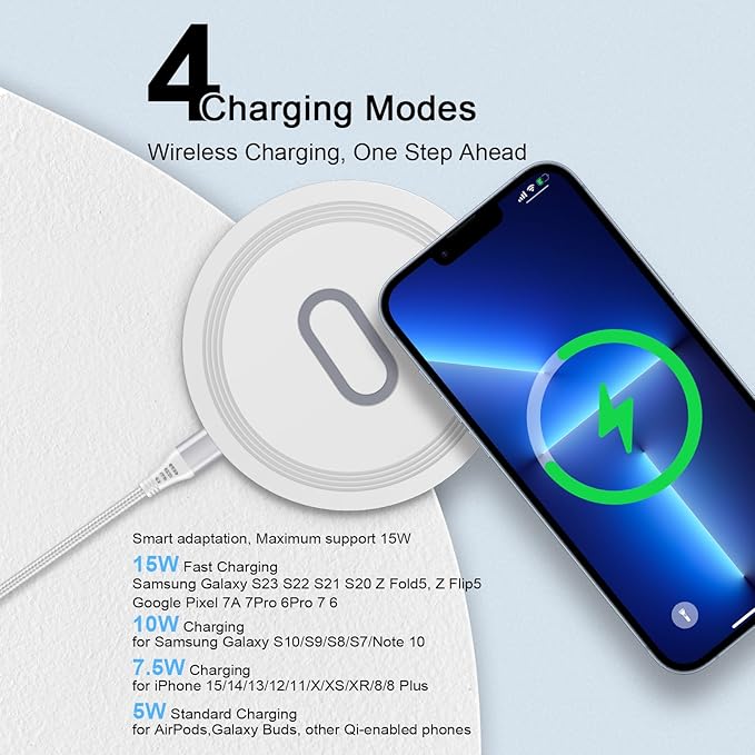 15W Wireless Charger Samsung S24 Ultra Charging Pad for Samsung Galaxy S24 S23 FE S22 Ultra S21 Note20 Z Flip/Fold 6 5 4,Google Pixel 9 8A 7A 8 7 6 Pro,Wireless Fast Charging Station with QC Adapter