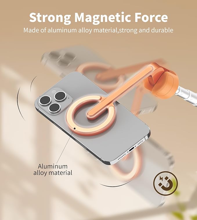 TONEOF 68" Magnetic Selfie Stick Tripod with Aluminum Strong Magnetic Holder for Magsafe, 360° Rotatable Travel Phone Tripod Stand with Metal Ring & Rechargeable Remote for iPhone/Android（Orange）