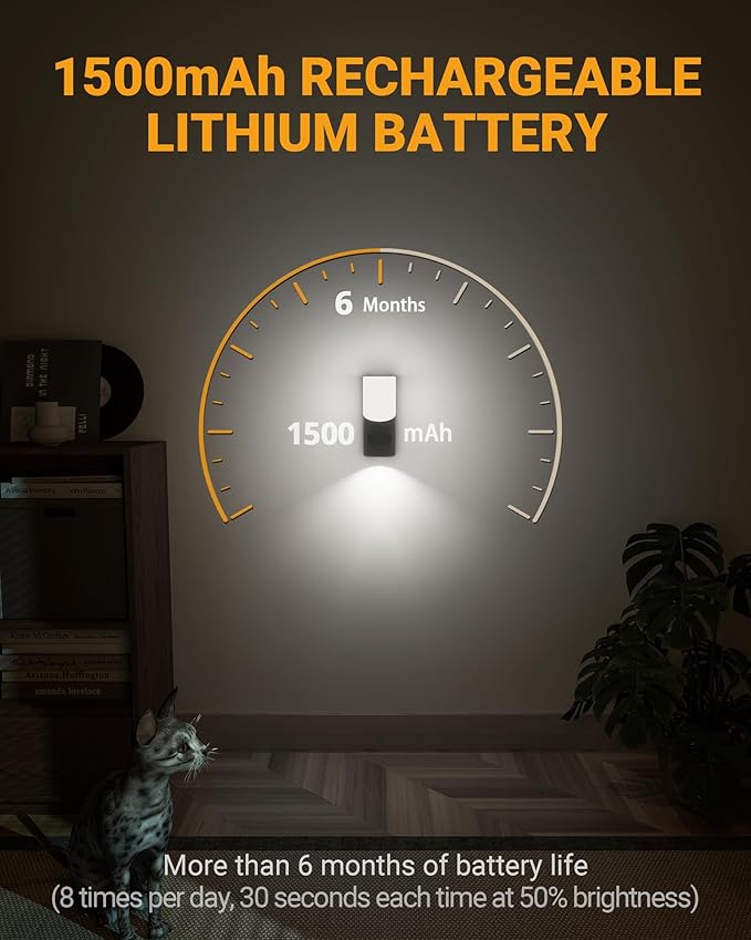 Lyridz Rechargeable Battery Night Light with Motion Sensor, LED Stick-on Dimmable Night Light Indoor for Wall, Bathroom, Bedroom, Stairs, Hallway, Kitchen, Toilet, Cabinet, 2-Pack