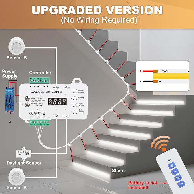 Smart Motion Sensor Stair Light for Indoor, No Wiring Required 40 inches Long COB LED Stair Lights Indoor with Remote Controller (Cool White 6000K, 20 Stairs)