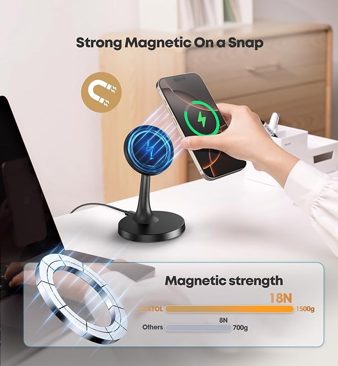 Magnetic Wireless Charger iPhone Stand 15W Fast Mag-Safe Charger for iPhone 17/17 Pro/17 Air/17 Pro Max 16/15/14/13/12 Series Apple Magnet Wireless Charging Station/Pad for AirPods