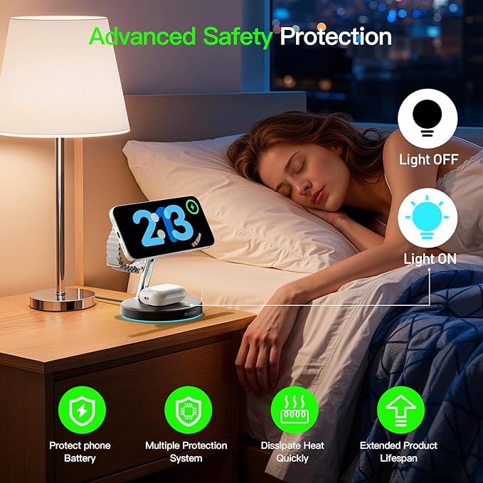 Ouotoo 3 in 1 Charging Station for Apple Compatible，Charging Speed Increased by 28%, Magsafe Charger Stand，for iPhone 17-12 Wireless Charging Station,for AirPods Wireless Charger for iWatch Series