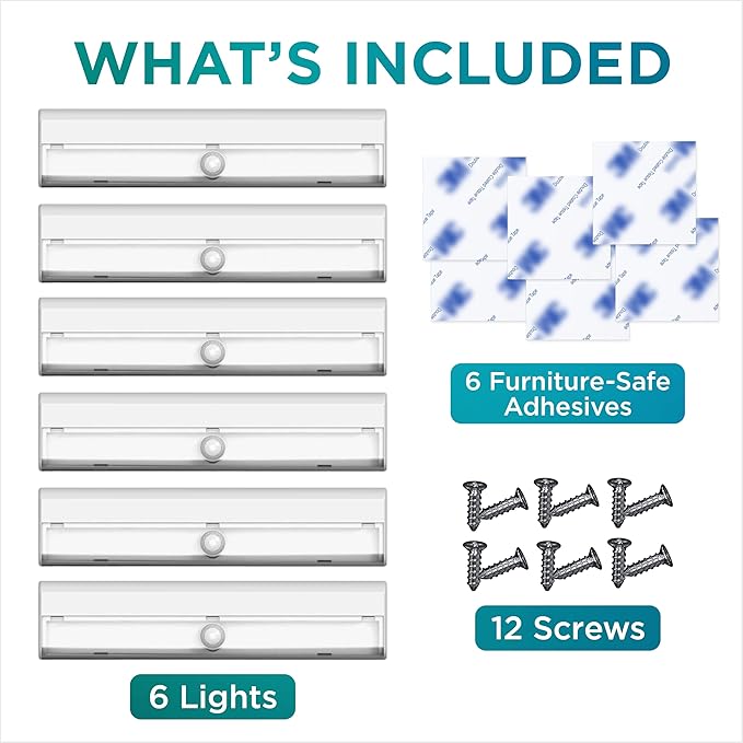 Brilliant Evolution Wireless LED Stair Lights 6 Pack - LED Motion Sensor Light - Closet Battery-Operated Lights - Stick-On Motion-Activated Indoor Step Light - Motion Night Lighting