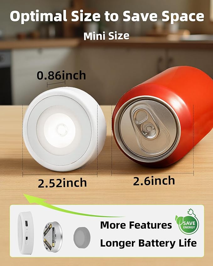 EZVALO LED Puck Lights with Charging Station, Rechargeable Stick On Tap Lights, Wireless Closet Light, 3 Color Temps, Under Cabinet Lights, 2.5'' Mini Touch Light for Kitchen,Pantry,Shelves(6 Pack)