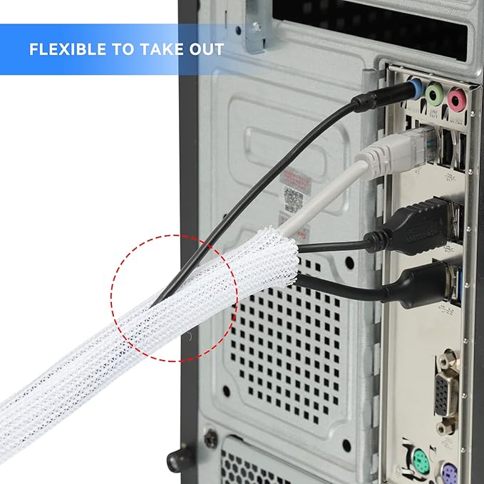 AGPTEK Cable Sleeve, 10ft - 1.5 inch Cable Management Desk Cord Cover Organizer Wire Hider for Home Office Computer TV Wire Loom Tubing Pet Proof Cord Protector from Cat Dog Chewing, White