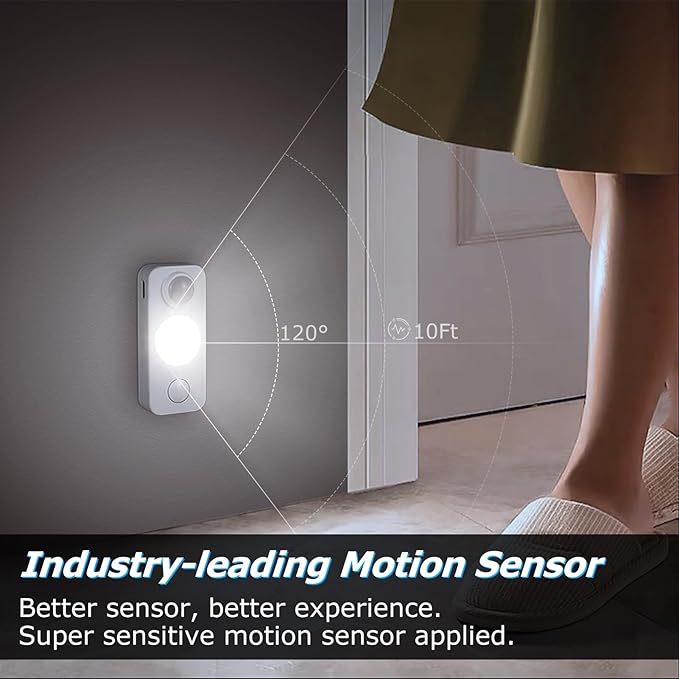 NIEGNOWOO LED Motion Sensor Puck Lights, Rechargeable Cabinet Lights, Stick on Wireless LED Night Light for Closet, Drawer, Shelf, Under Cabinet, Daylight White 4Pack, USB Charging Cord Included