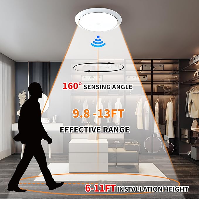 Motion Sensor Ceiling Light Wired, 9 Inch Flush Mount Ceiling Light 6500K Closet Lights, 12W LED Motion Sensor Light Indoor for Stair Closet Porch Hallway Laundry
