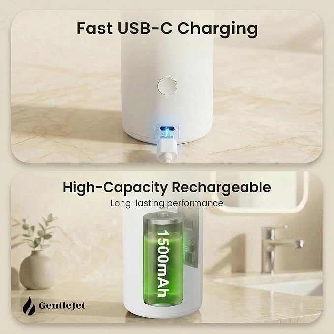 GentleJet SmoothDrop Automatic Liquid Soap Dispenser Touchless, No-Drip Precision Pump, USB-C Rechargeable, 304 Stainless Steel, Waterproof Countertop Dispenser for Kitchen & Bathroom Sink, 270 ml