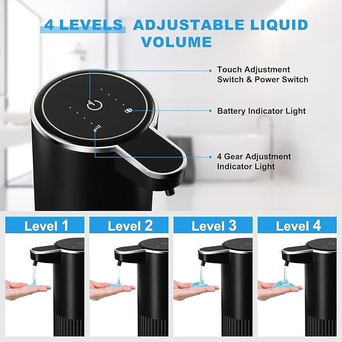 RYTOXILO Automatic Soap Dispenser, 2 Pack Black Touchless Liquid Soap Dispenser for Bathroom, 13.5 Fl Oz Plastic Electric Auto Dish Soap Dispensers Wall Mount for Kithcen with Adjustable Volume