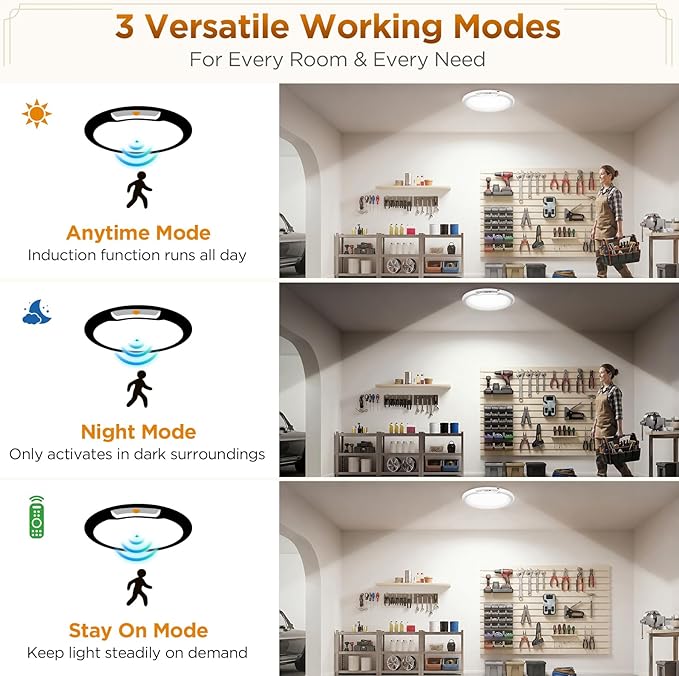 Rechargeable Ceiling Light 2 Pack, Magnetic Motion Sensor Ceiling Lights With 3 Color Remote, Wireless Battery Operated Dimmable Led Ceiling Lights for Closet Shower Stairs Hallway Shed Pantry Laundry