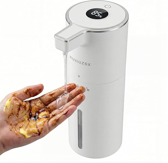 Automatic Soap Dispenser Liquid Touchless Upgrade Pump Uneasy Plugging Wall Mounted USB Rechargeable, 4-Level Adjustable 13.52oz Modern Electric Hand Soap Dispenser Kitchen Bathroom Kids Family White