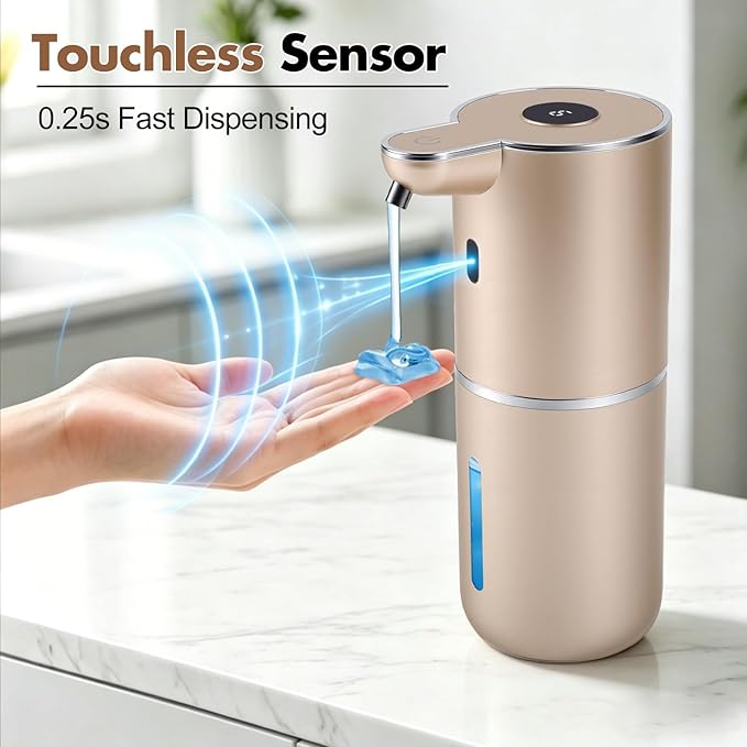 Automatic Soap Dispenser, Hand Soap Dispenser 12.8oz/380ml Smart Rechargeable, Liquid Soap Dispensers with 6-Level Touchless, Wall Mounted or Countertop Dish Soap Dispensing for Bathroom & Kitchen