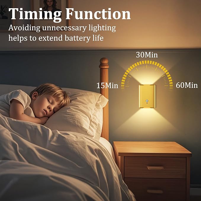 4 Pack Battery Operated Wall Lights - 5000mAh Rechargeable Motion Sensor Wall Sconce with Remote, 3 Colors Wireless Wall Lamp Magnetic Motion Sensor Night Light Indoor for Hallway Stairway, Gold