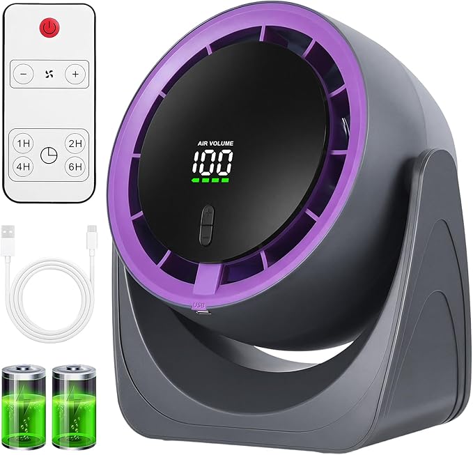 Sponvatt Rechargeable USB Desk Fan for Bedroom, Quiet Table Fan With Turbo Airflow, 100 Speeds,LED Digital Display, 360° Rotating, Small Personal Cooling Fans for Bedroom Home Office Dorm (Purple)