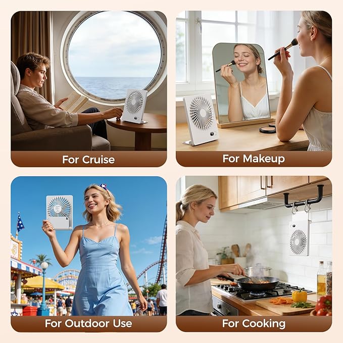 Zuvas Desk Fan Battery Operated Fan Rechargeable 180°Tilt Folding Personal Fan Ultra Quiet Small Portable 3 Speed Adjustable Strong Wind Fan For Office Bedroom Home Desktop Camping (White)