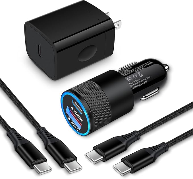 Type C Charger Fast Charging Block for Samsung Galaxy S25, A15 5G,A16,A55,A35,A14,A13,A25,S24 S23 FE,A03s,A53,Z Fold6,20W PD 3.0 USB C Wall Charger 38W Car Adapter+2 PCS Android 6ft USB C-to-C Cable