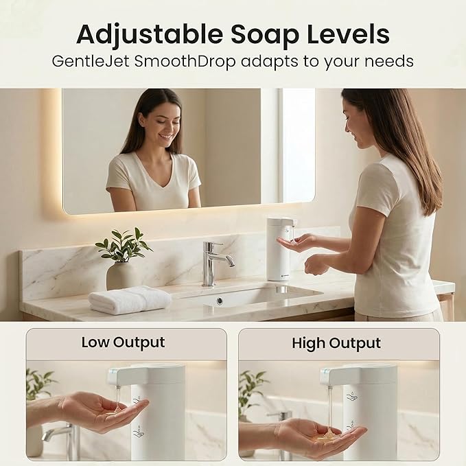 GentleJet SmoothDrop Automatic Liquid Soap Dispenser Touchless, No-Drip Precision Pump, USB-C Rechargeable, 304 Stainless Steel, Waterproof Countertop Dispenser for Kitchen & Bathroom Sink, 270 ml
