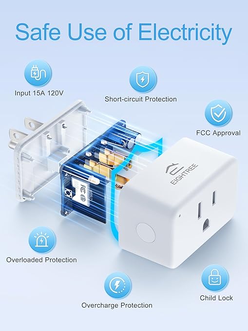 EIGHTREE Smart Plug 15A, Smart Plugs that Compatible with Alexa & Google Home & SmartThings, No Hub Required, WiFi Outlet with Remote Control, Timer & Schedule, 2.4GHz WiFi Only, 2 Packs