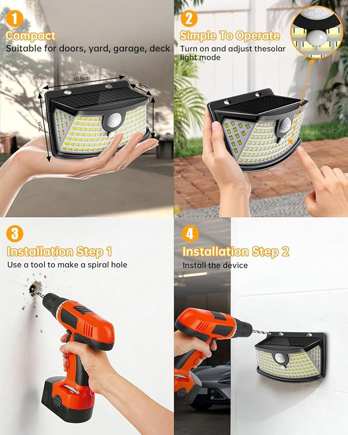 Aootek New Solar Motion Sensor Lights 120 LEDs with Lights Reflector,270° Wide Angle, IP65 Waterproof, Step Lights for Front Door, Yard, Garage, Deck (Black, Daylight White, 8-Pack)