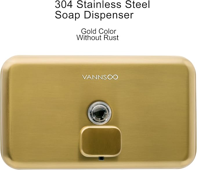 Wall Mounted Hand Soap Dispenser Bathroom, 1200ml 40oz Commercial Stainless Steel Liquid Soap Dispenser Wall Mount (Horizontal Gold)