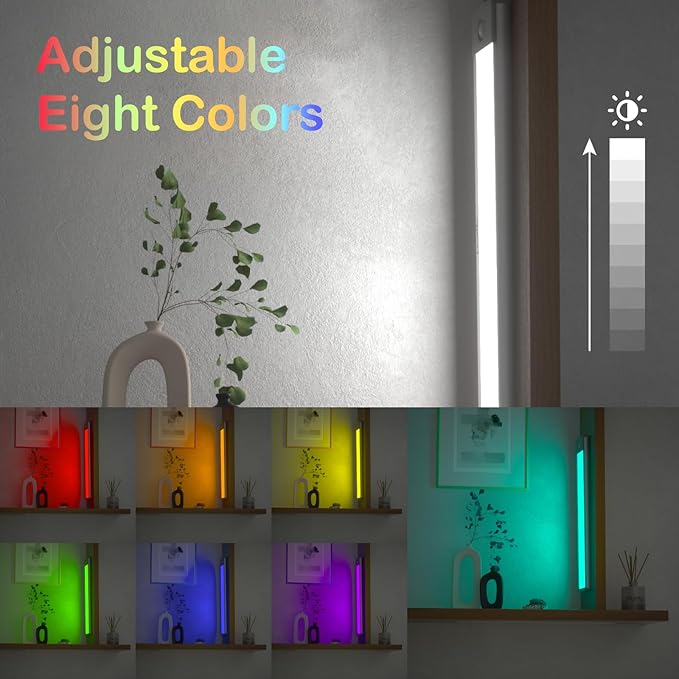 LEPOTEC RGB Under Cabinet Lighting,Motion Sensor Light Indoor with Adjustable 8 Colors and Brightness,LED RGB Lights Magnetic for Motion Sensor Light Bar with Usb Charging,Colors Home Ambient Lighting