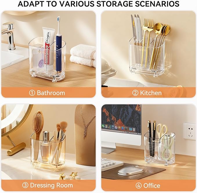 Toothbrush Holders with Drainage for Bathroom Countertop Organizer, 2 Slots Electric Toothbrush Holder Wall-Mount with Divider for Easy Clean, Tooth Brush and Toothpaste Holder for Bathroom Kitchen